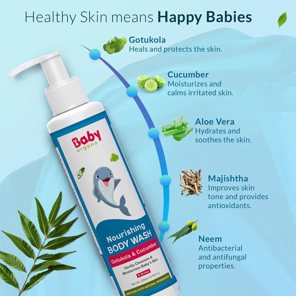 Baby Organo Nourishing Baby Body Wash | Cleanses and Moisturizes Skin, 200ml - Baby Shampoo & Body Wash
