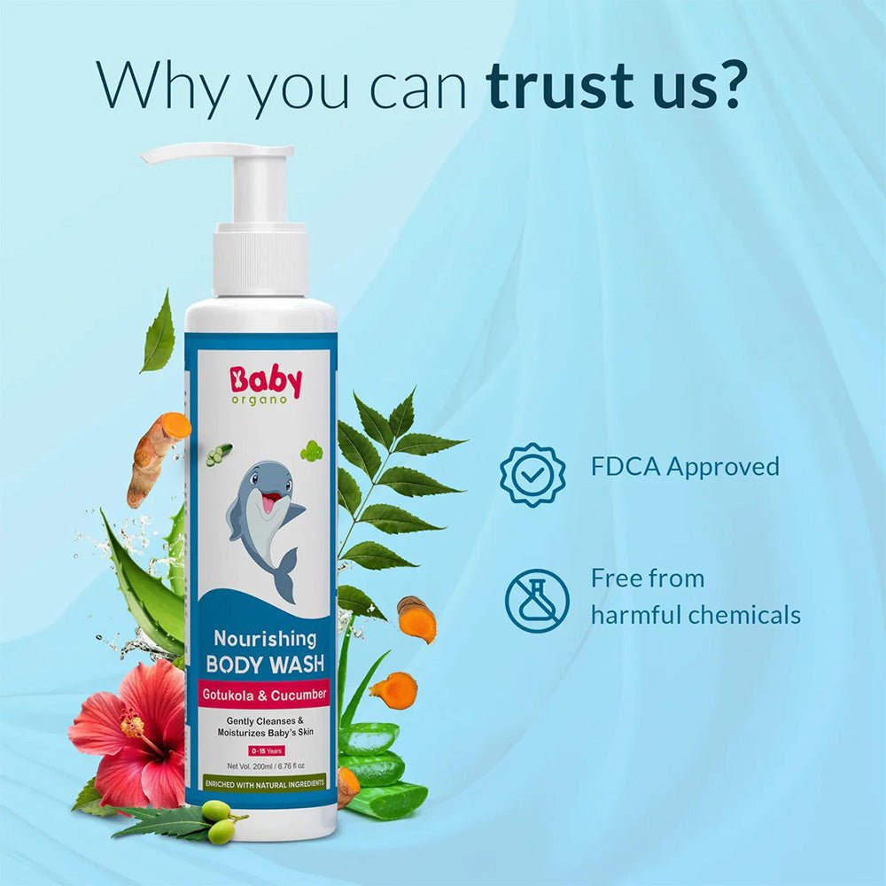 Baby Organo Nourishing Baby Body Wash | Cleanses and Moisturizes Skin, 200ml - Baby Shampoo & Body Wash