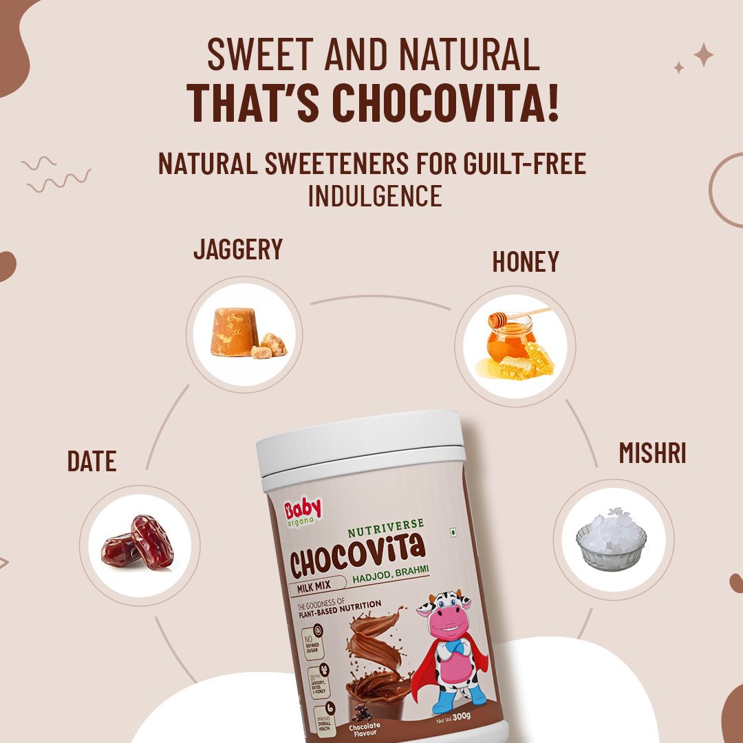 Baby Organo Nutriverse Chocovita 2+ Years Kids Health Drink Mix Powder | Plant Based Nutrition | Chocolate Flavor 300gm - BOTMSMMC