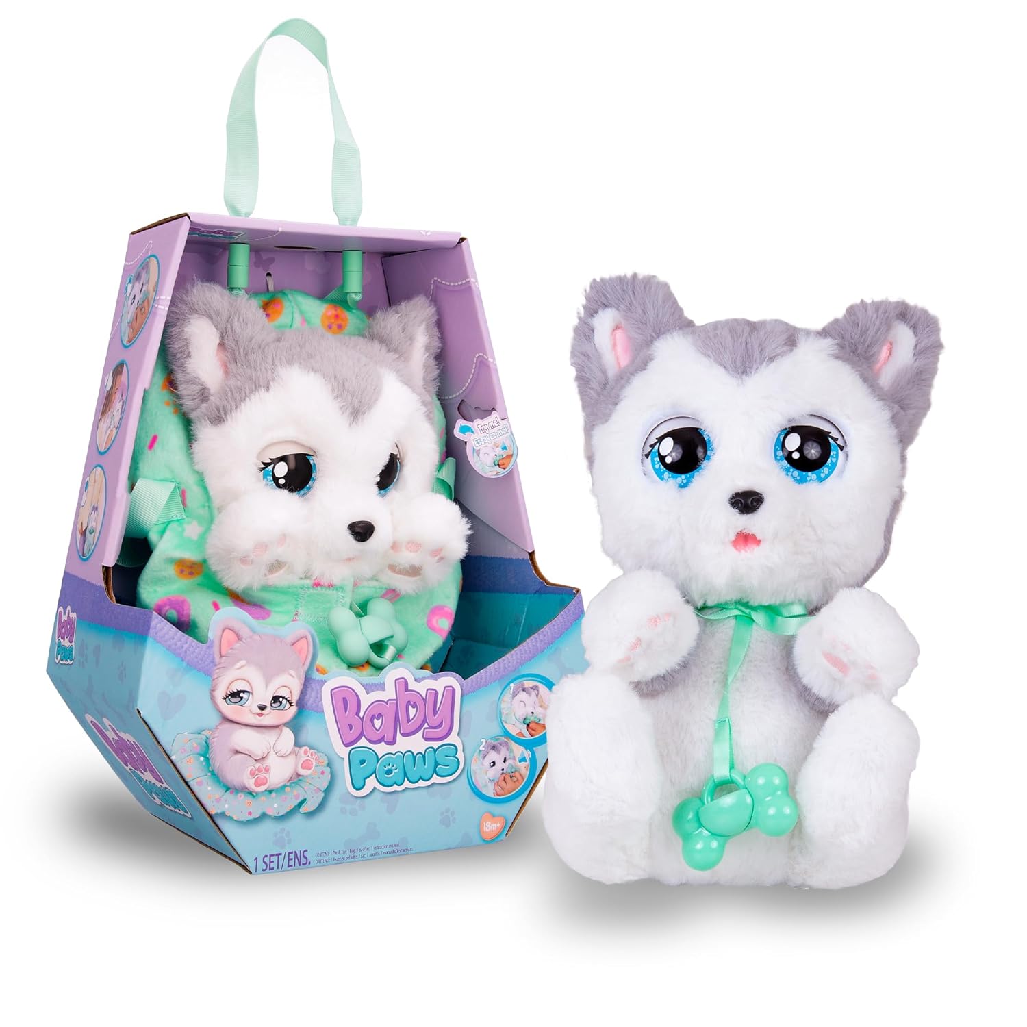 BABY PAWS Siberian Husky Puppy with Cute Swaddle Bag | Musical & Electronic Pet for Girls - Soft Toy