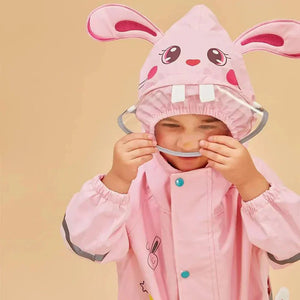 Baby Pink Rabbit Theme All Over Jumpsuit / Playsuit Raincoat for Kids - Little Surprise BoxBaby Pink Rabbit Theme All Over Jumpsuit / Playsuit Raincoat for Kids