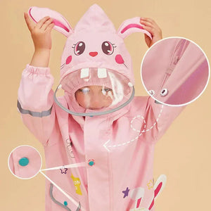 Baby Pink Rabbit Theme All Over Jumpsuit / Playsuit Raincoat for Kids - Little Surprise BoxBaby Pink Rabbit Theme All Over Jumpsuit / Playsuit Raincoat for Kids