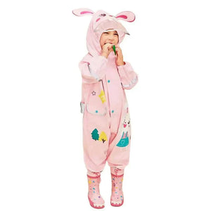 Baby Pink Rabbit Theme All Over Jumpsuit / Playsuit Raincoat for Kids - Little Surprise BoxBaby Pink Rabbit Theme All Over Jumpsuit / Playsuit Raincoat for Kids