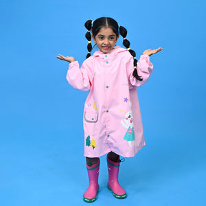 Baby Pink Rabbit Theme Raincoat for Kids - 3 - 4 Years Monsoon Wear