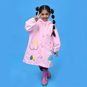Baby Pink Rabbit Theme Raincoat for Kids - 3 - 4 Years Monsoon Wear