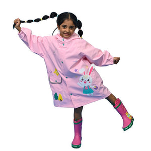 Baby Pink Rabbit Theme Raincoat for Kids - 3 - 4 Years Monsoon Wear