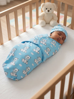 Baby Swaddle Blanket and Cap Set - Hello Bear - 0 - 3 Months Baby Swaddle Blankets