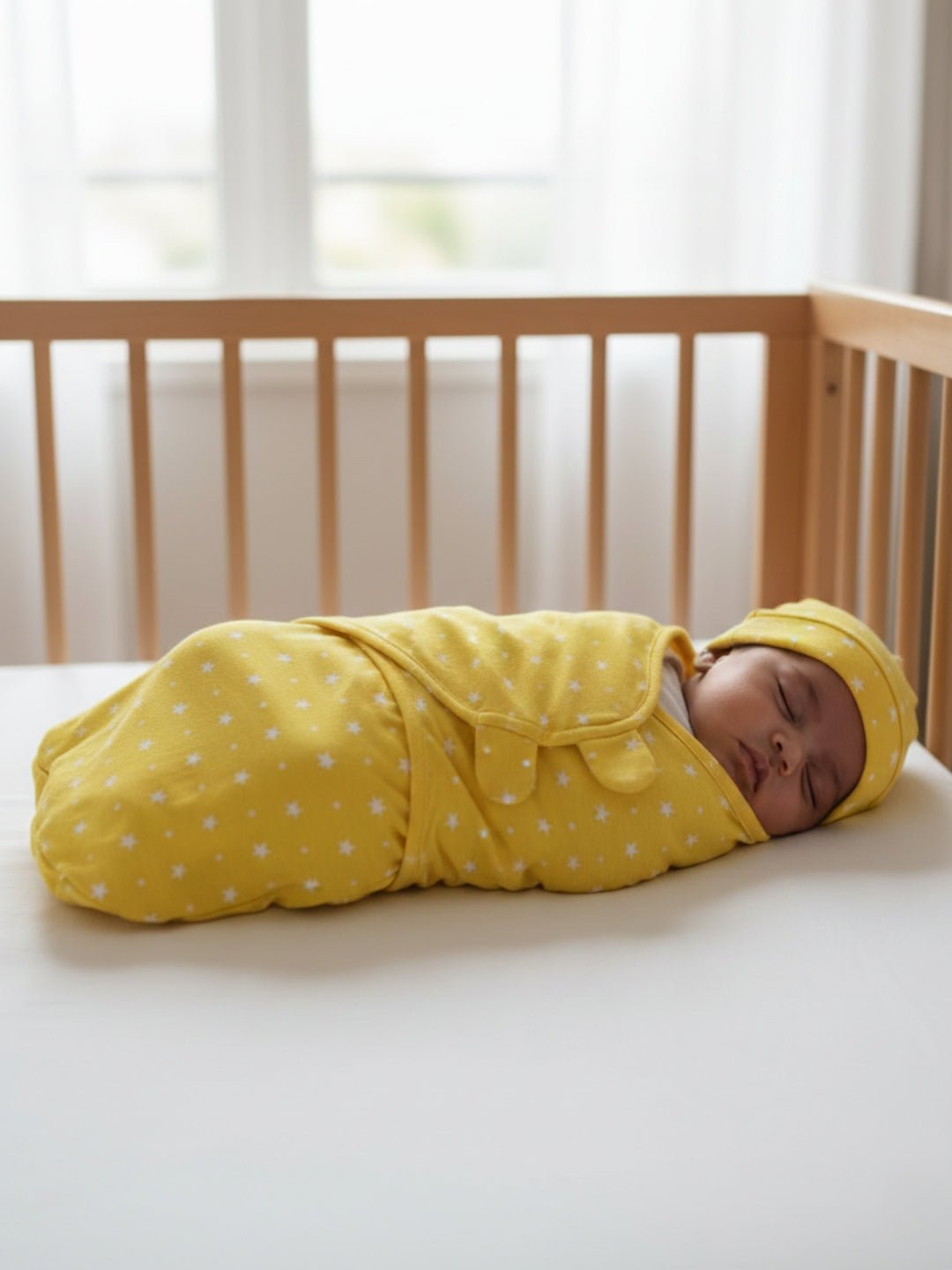 Baby Swaddle Blanket and Cap Set Yellow Star - Baby Swaddle Blankets