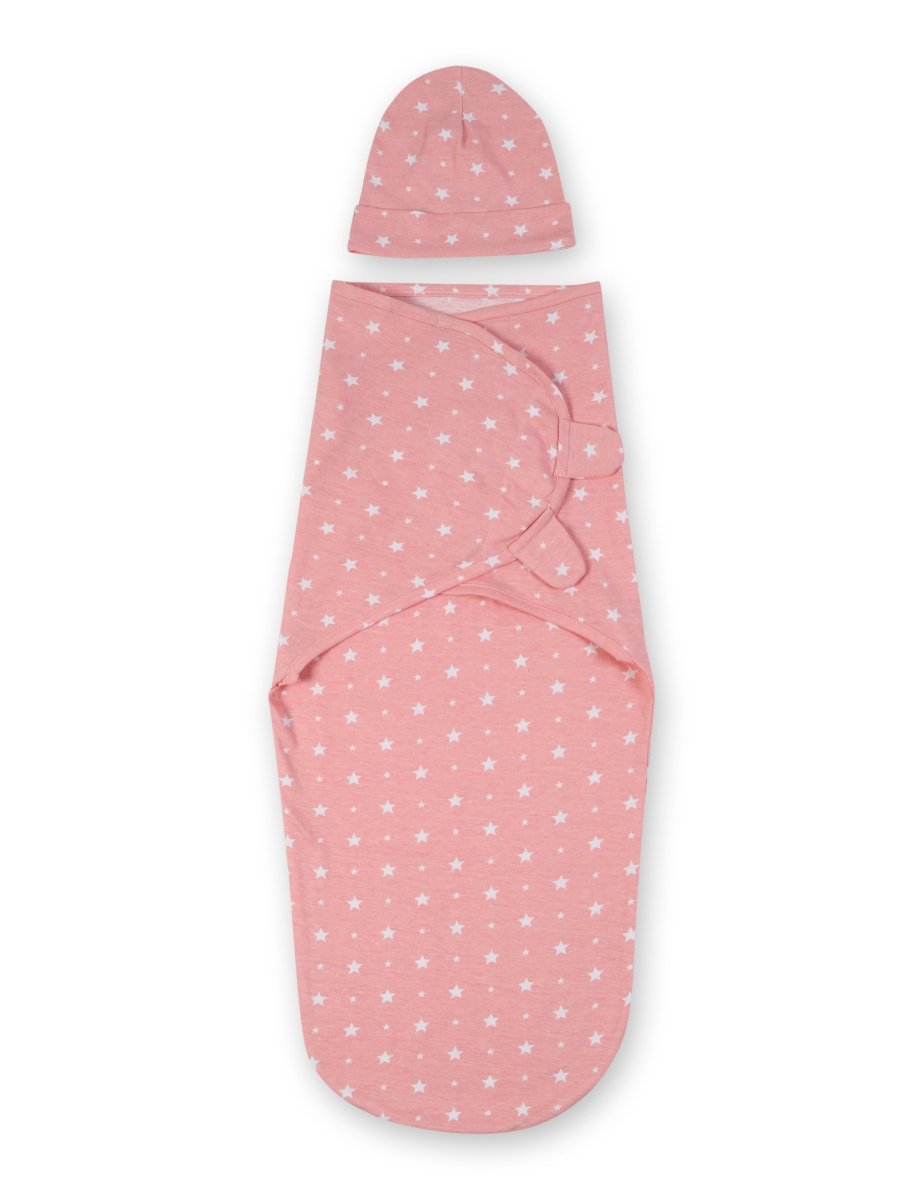 Baby Swaddle Blanket with Cap- Pink Star - SWD-PNKSR-0-3