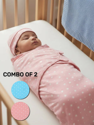 Baby Swaddle Combo - Blue & Pink Star - 0 - 3 Months Baby Swaddle Blankets