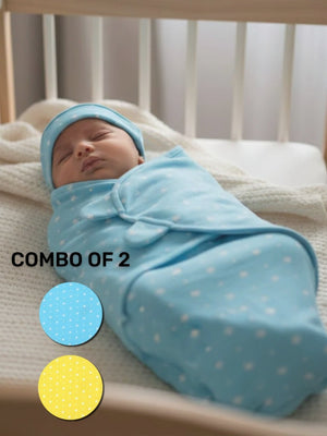 Baby Swaddle Combo - Blue & Yellow Star - 0 - 3 Months Baby Swaddle Blankets