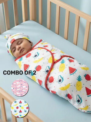 Baby Swaddle Combo - Magical Unicorn & Fruity Cutie - 0 - 3 Months Baby Swaddle Blankets