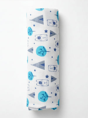 Baby Swaddle Wrap - Blue Forest - Muslin Swaddle Wrap