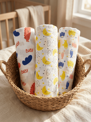 Baby Swaddle Wrap Combo- Baby Dino, Moon And Stars & Finding Nemoo - Muslin Swaddle Wrap