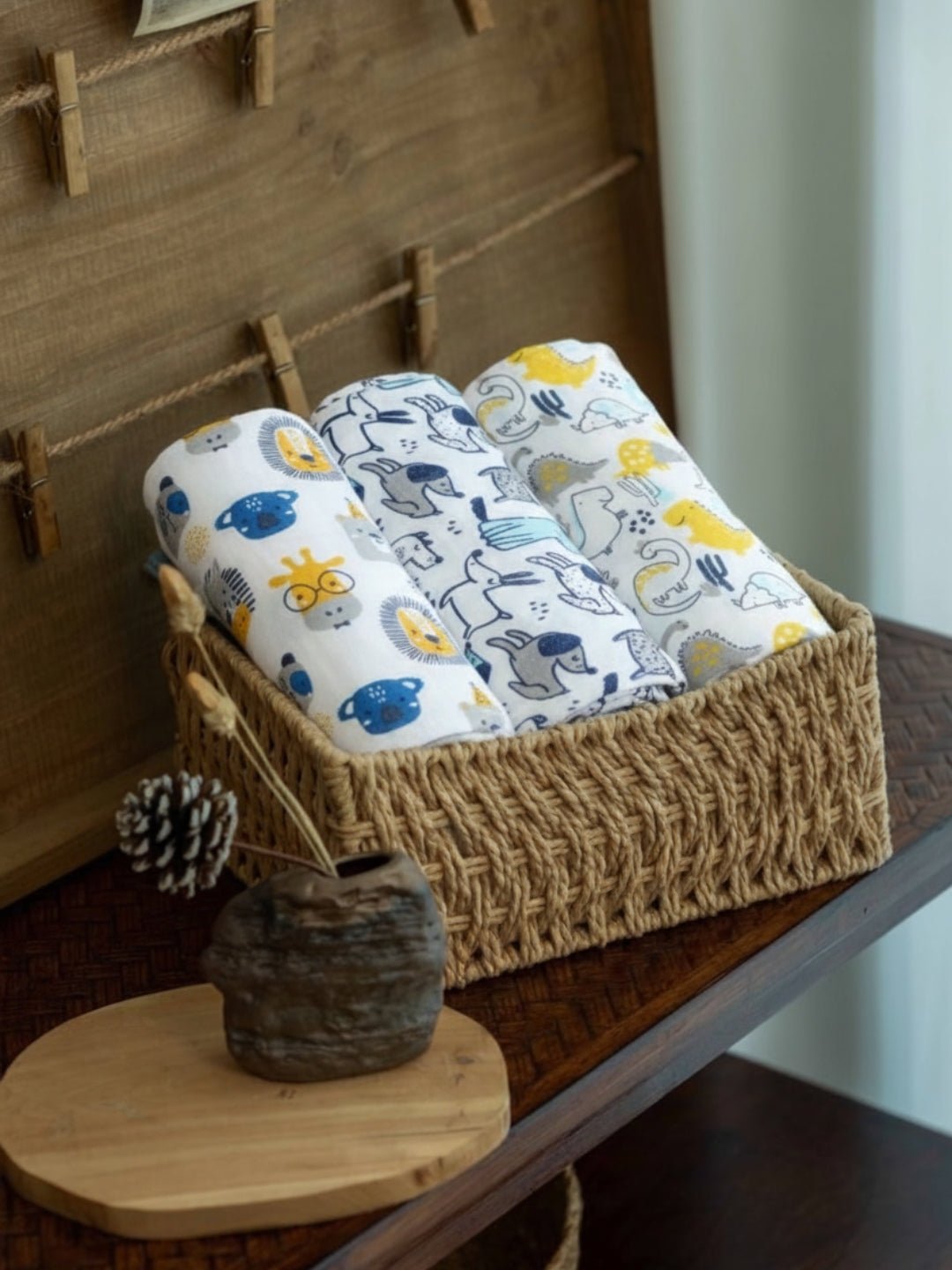 Baby Swaddle Wrap Combo - Cute Puppy, Dino Forest & Guess the Animal - Muslin Swaddle Wrap