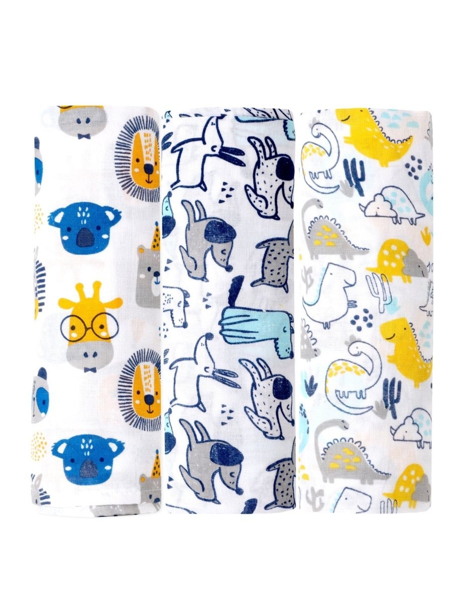 Baby Swaddle Wrap Combo- Cute Puppy, Dino Forest & Guess the Animal - MSW-CPDFGA