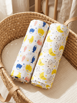 Baby Swaddle Wrap Combo- Finding Nemoo & Moon And Stars - Muslin Swaddle Wrap