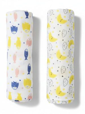 Baby Swaddle Wrap Combo - Finding Nemoo & Moon And Stars - Muslin Swaddle Wrap