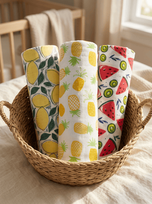 Baby Swaddle Wrap Combo- Fruity Watermelon, Fruity Pineapple & Fruity Lime - Muslin Swaddle Wrap