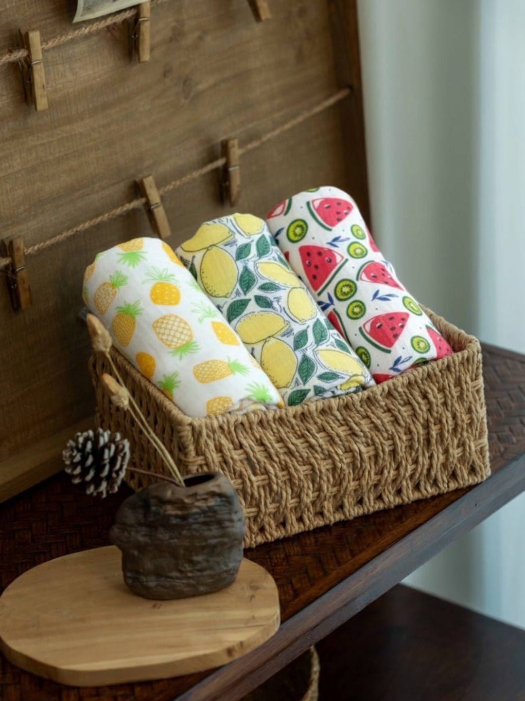 Baby Swaddle Wrap Combo - Fruity Watermelon, Fruity Pineapple & Fruity Lime - Muslin Swaddle Wrap