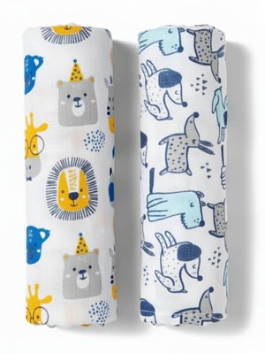 Baby Swaddle Wrap Combo - Guess the Animal & Cute Puppy - Muslin Swaddle Wrap
