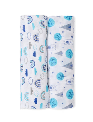 Baby Swaddle Wrap Combo- Happy Rainbow & Blue Forest - MSW-HRBF