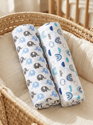Baby Swaddle Wrap Combo- Happy Rainbow & Mumbo Jumbo - Muslin Swaddle Wrap