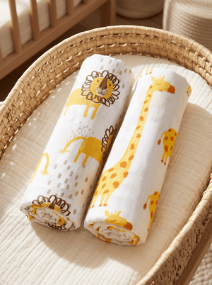 Baby Swaddle Wrap Combo- Jungle King & Tall As A Giraffe - Muslin Swaddle Wrap