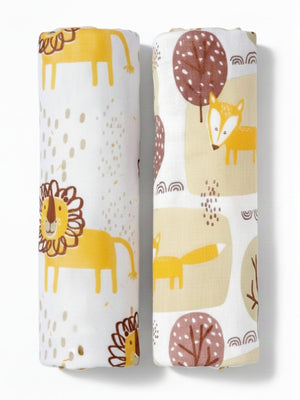 Baby Swaddle Wrap Combo - Little Fox & Jungle King - Muslin Swaddle Wrap