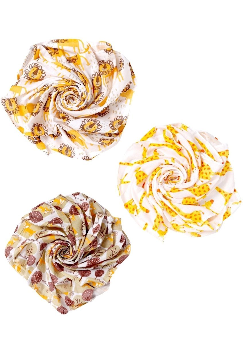 Baby Swaddle Wrap Combo- Little Fox, Jungle King & Tall As A Giraffe - MSW-LFJKTG