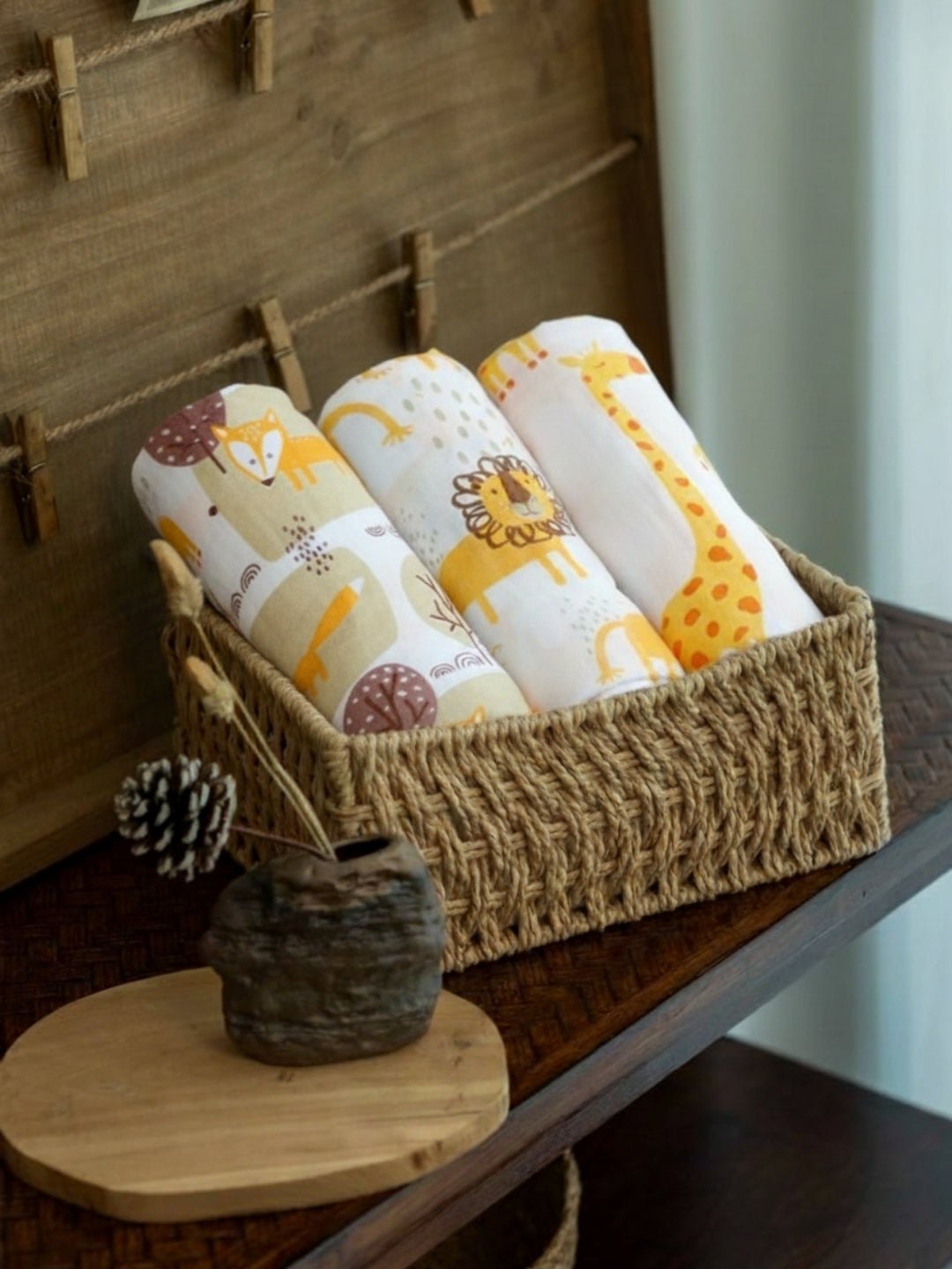 Baby Swaddle Wrap Combo - Little Fox, Jungle King & Tall As A Giraffe - Muslin Swaddle Wrap