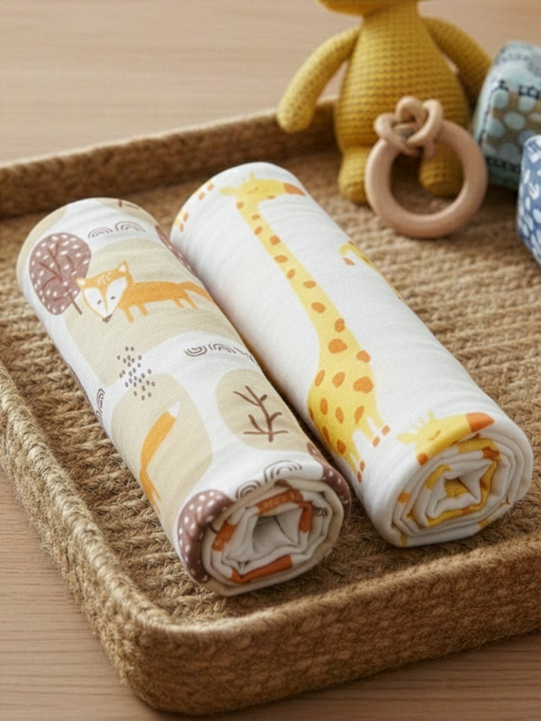 Baby Swaddle Wrap Combo - Little Fox & Tall as a Giraffe - Muslin Swaddle Wrap