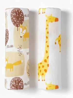 Baby Swaddle Wrap Combo - Little Fox & Tall as a Giraffe - Muslin Swaddle Wrap