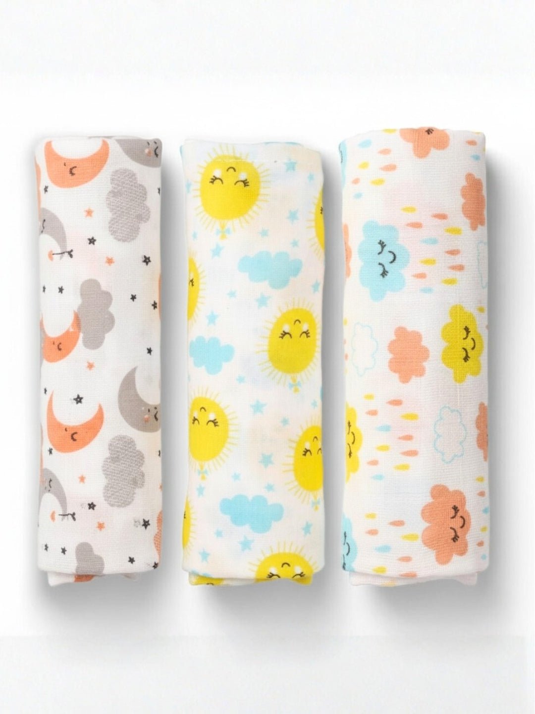 Baby Swaddle Wrap Combo - Little Sunshine, Moon Kid & Dream On - Muslin Swaddle Set of 3 Muslin Swaddle Wrap