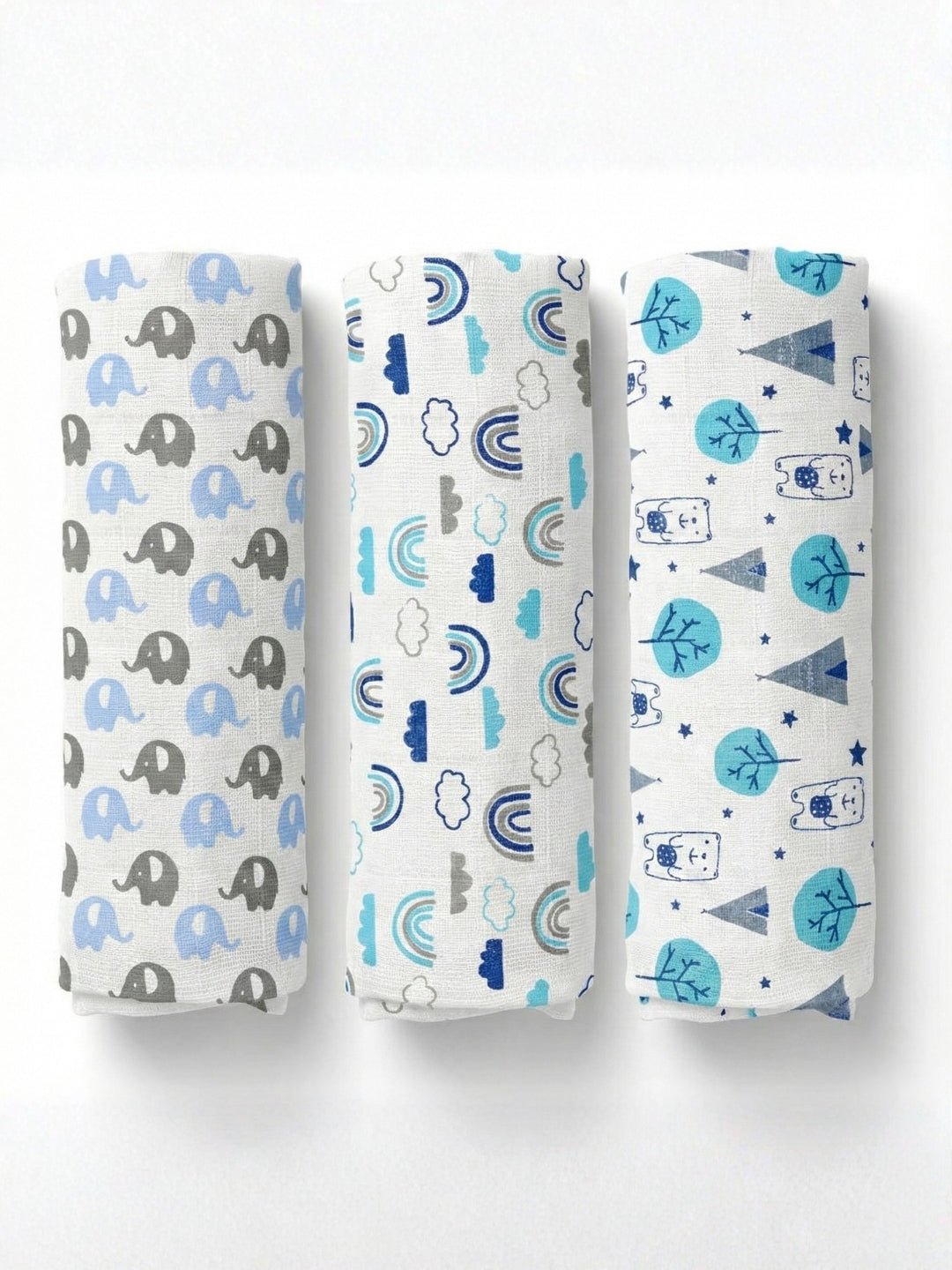 Baby Swaddle Wrap - Happy Rainbow, Mumbo Jumbo & Blue Forest - Muslin Swaddle Wrap