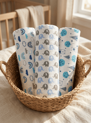 Baby Swaddle Wrap- Happy Rainbow, Mumbo Jumbo & Blue Forest - Muslin Swaddle Wrap