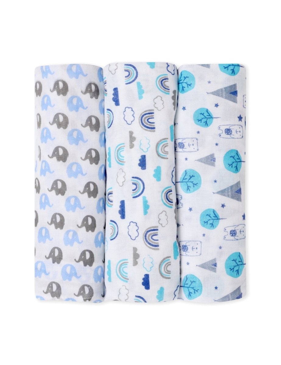 Baby Swaddle Wrap- Happy Rainbow, Mumbo Jumbo & Blue Forest - MSW-HRMJBF