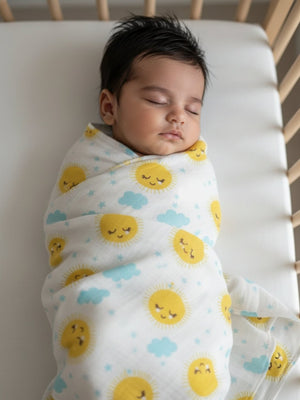 Baby Swaddle Wrap - Little Sunshine - Muslin Swaddle Wrap - Little Sunshine Muslin Swaddle Wrap