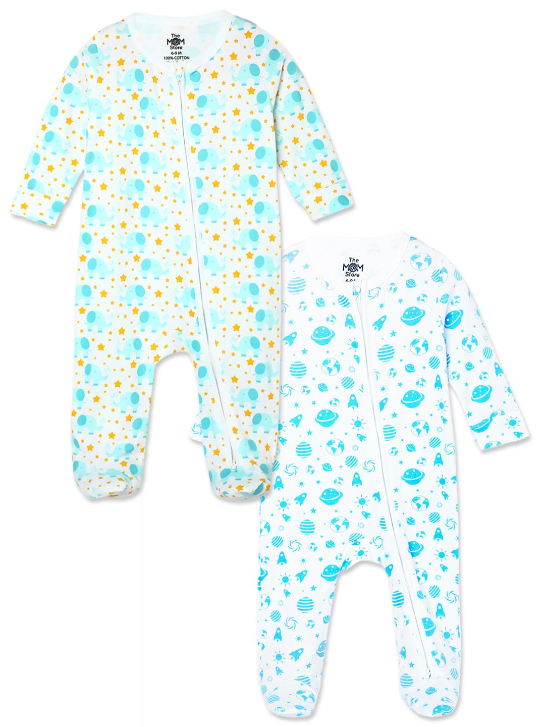 Baby Romp Zipper Romper Combo of 2: Elephantastic-Out Of The World