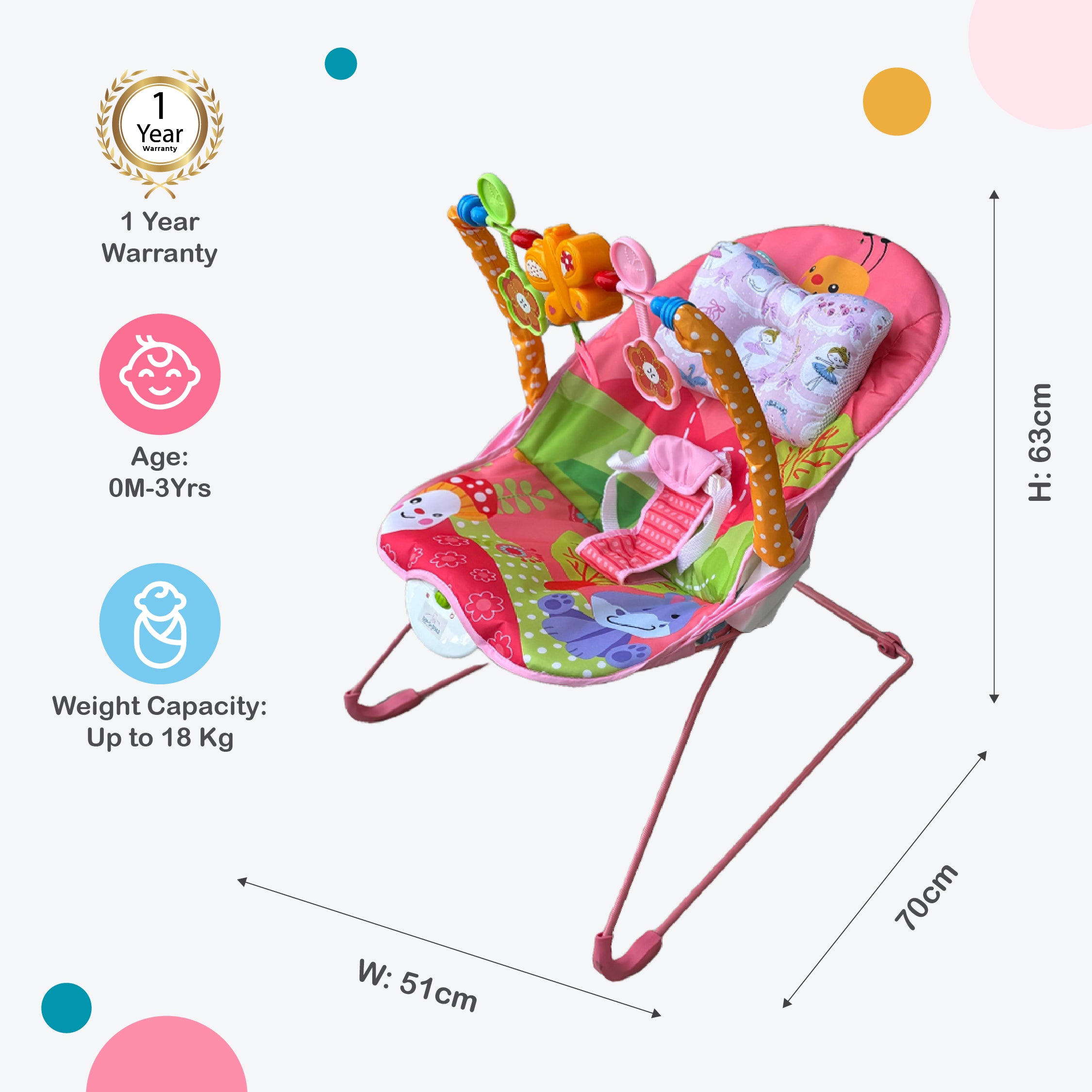 Safe-O-Kid® Harmony Baby Bouncer - Pink