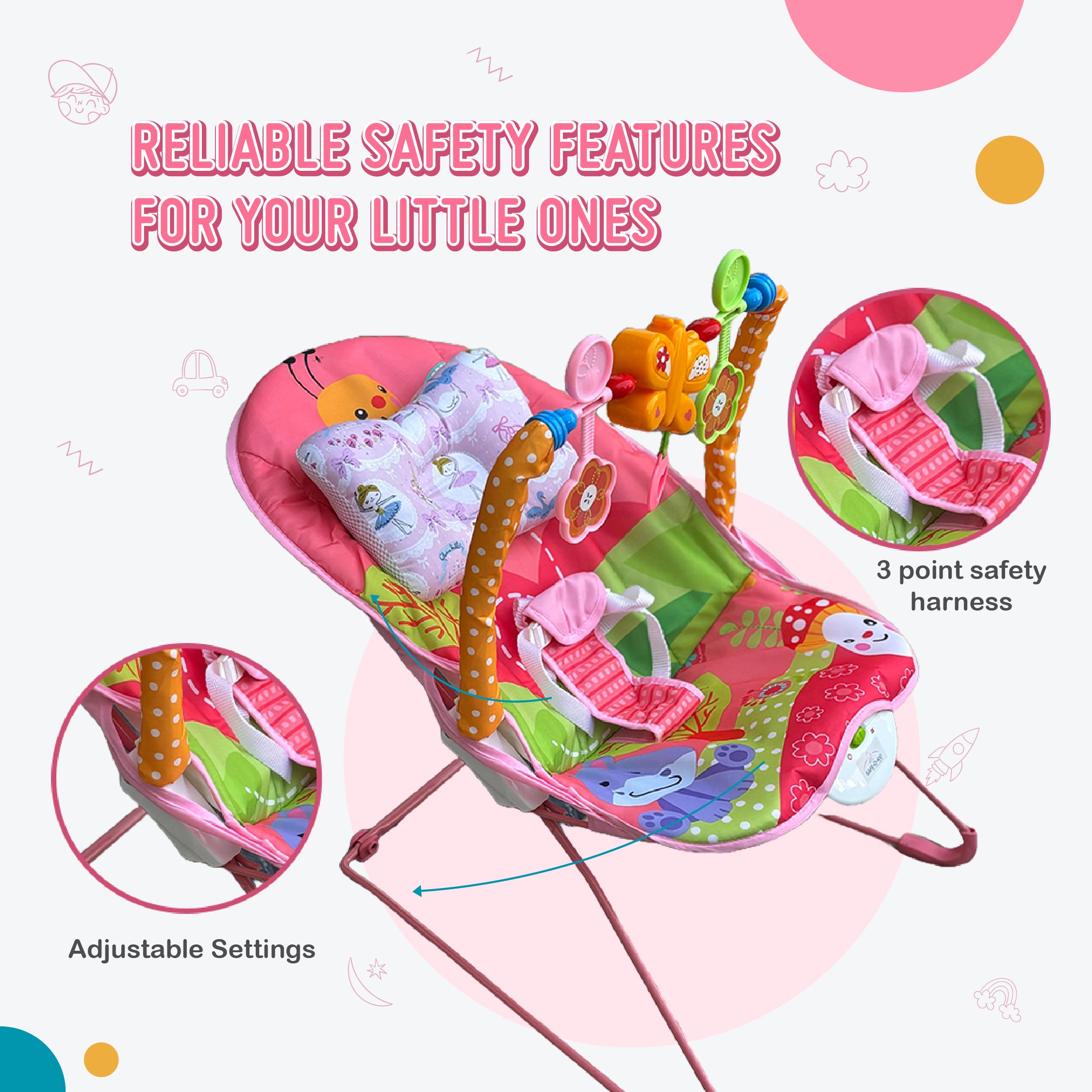 Safe-O-Kid® Harmony Baby Bouncer - Pink