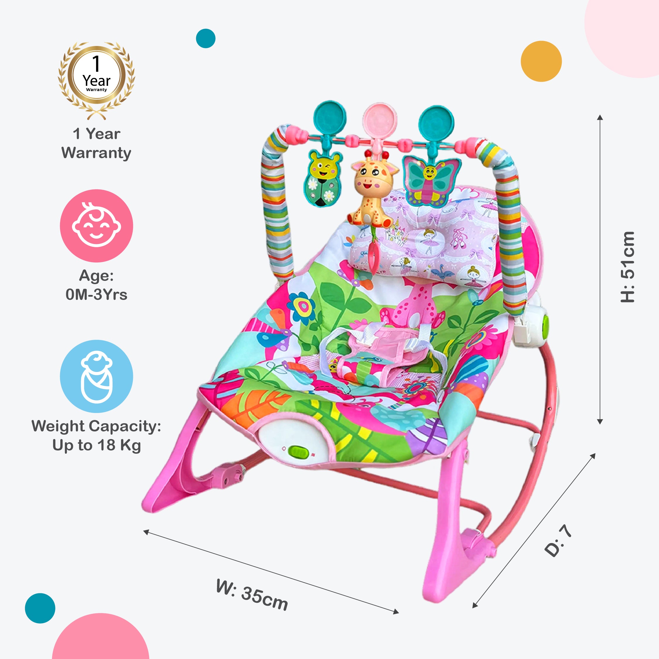 Safe-O-Kid® SweetSwing Baby Rocker Cum Bouncer - Pink