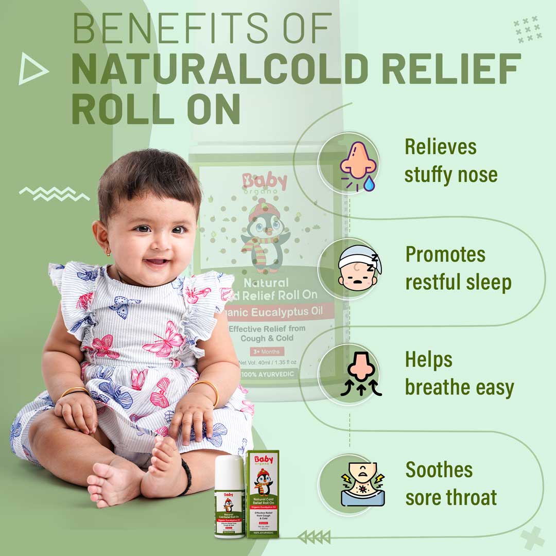 Baby Organo Natural Cold Relief Roll-on for Newborn Babies Cough & Cold, Nose Block, Chest Congestion (40ml)