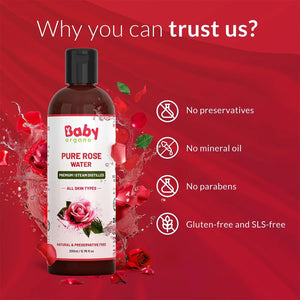 BabyOrgano 100% Pure Rose Water/Gulab Jal Steam Distilled Kanauj Roses Skin Toner Face Mist Men & Women - Skin Care