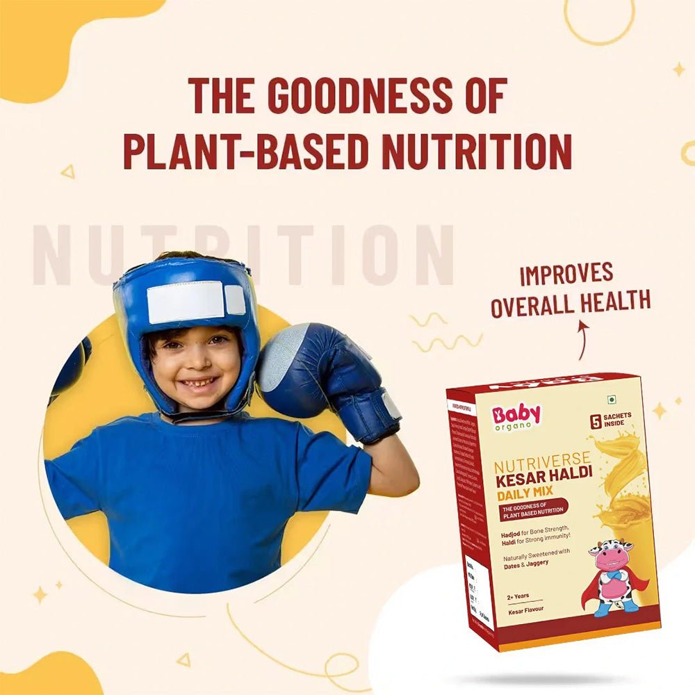 BabyOrgano Ayurvedic Kesar Haldi Milk Drink Powder Milk Mix Trial Pack for Kids Growth & Immunity 35g - Baby Food
