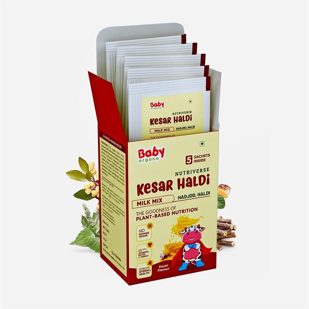 BabyOrgano Ayurvedic Kesar Haldi Milk Drink Powder Milk Mix Trial Pack for Kids Growth & Immunity 35g