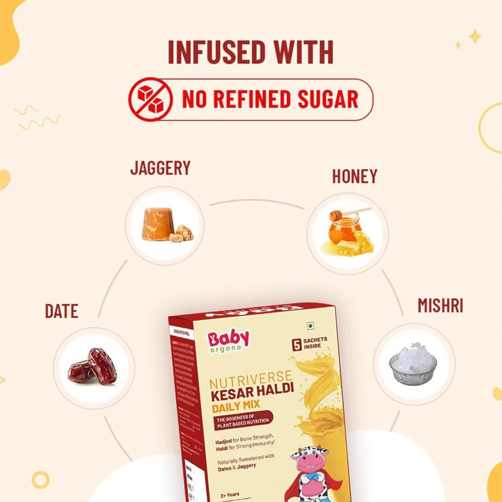 BabyOrgano Ayurvedic Kesar Haldi Milk Drink Powder Milk Mix Trial Pack for Kids Growth & Immunity 35g - Baby Food