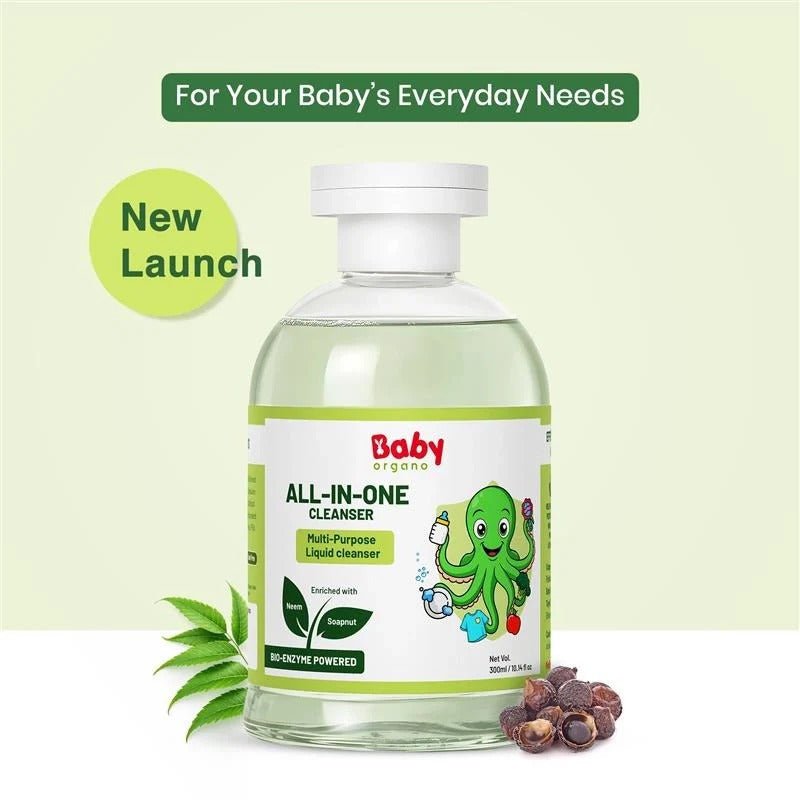 BabyOrgano All-in-One Baby Bottle & Fruit Vegetable Cleanser Liquid 300ml | Removes 99% Germs, Pesticides & Residue | Neem, Reetha (Soapnut) & Bio-Enzymes | Chemical-Free Baby Safe Cleaner for Bottles, Toys, Clothes (0+ Months)