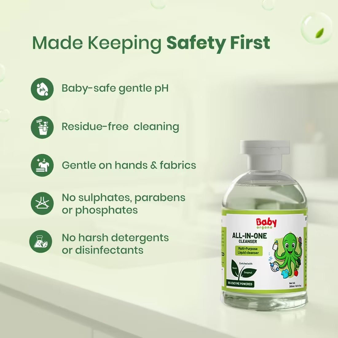 BabyOrgano Baby Bottle & Toy Cleanser Liquid with Neem & Bio - Enzymes (300ml) - Bottle & Toy Cleanser