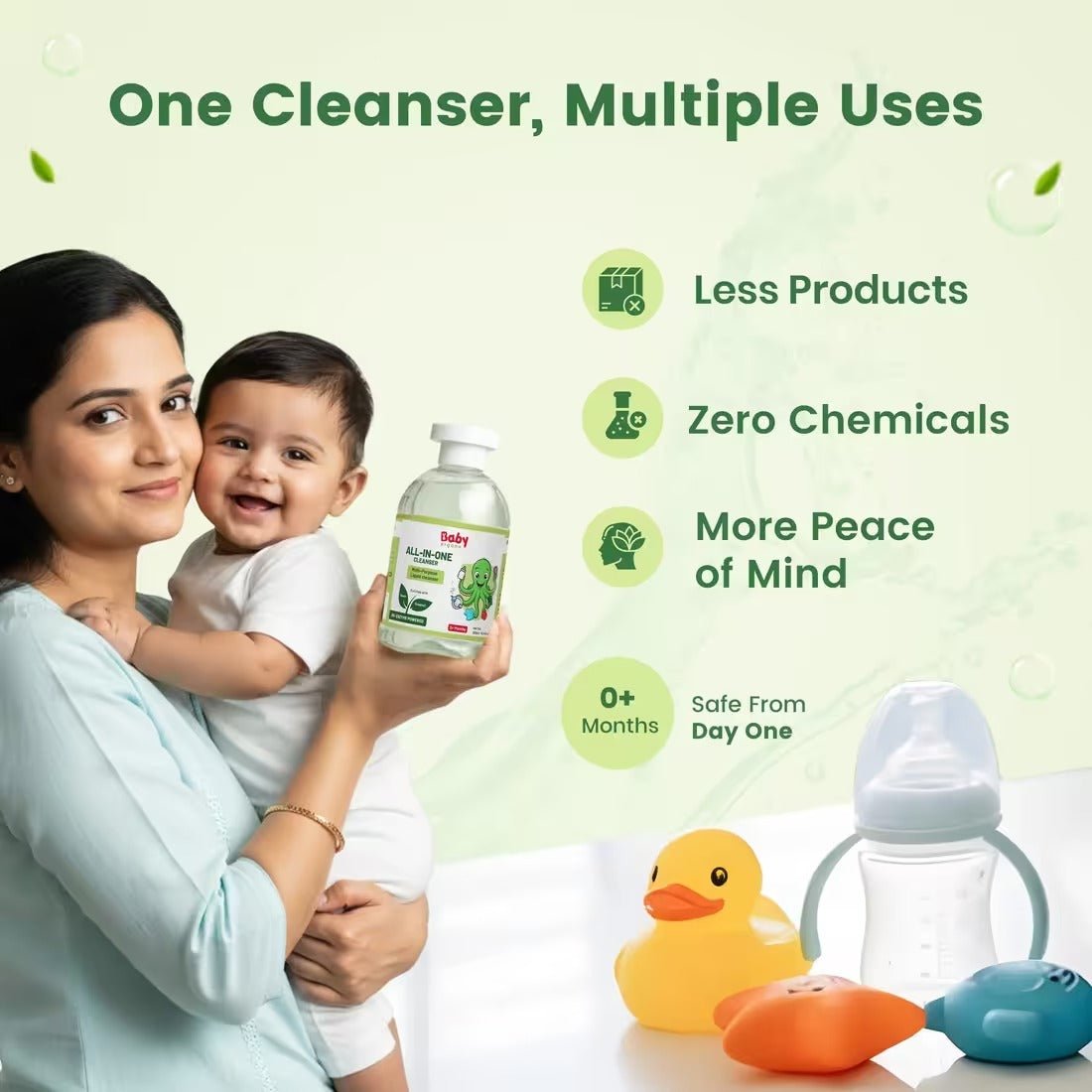 BabyOrgano All-in-One Baby Bottle & Fruit Vegetable Cleanser Liquid 300ml | Removes 99% Germs, Pesticides & Residue | Neem, Reetha (Soapnut) & Bio-Enzymes | Chemical-Free Baby Safe Cleaner for Bottles, Toys, Clothes (0+ Months)